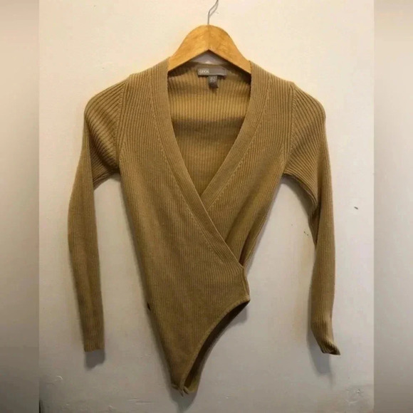 ASOS wrap‎ rib knit bodysuit Size 0 Brown - Picture 1 of 8